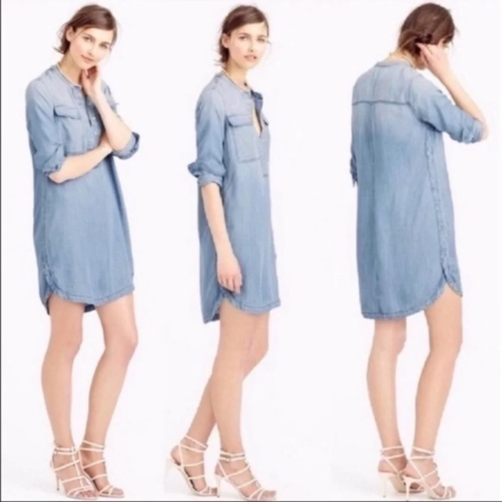 J. Crew Drapey Chambray Pop Over Shirt Dress G64